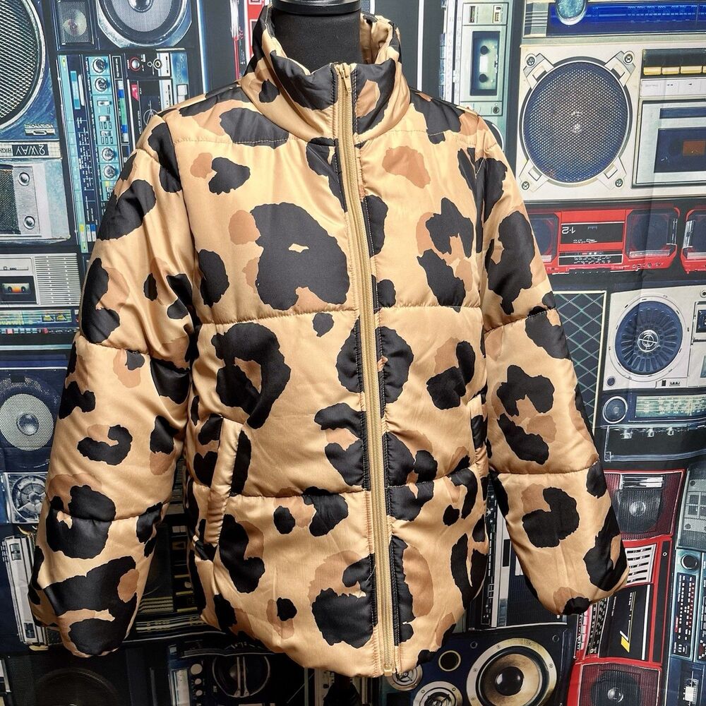 MUDPIE LEOPARD Animal Print Puffer Short Winter Jacket Coat NWT Size Small